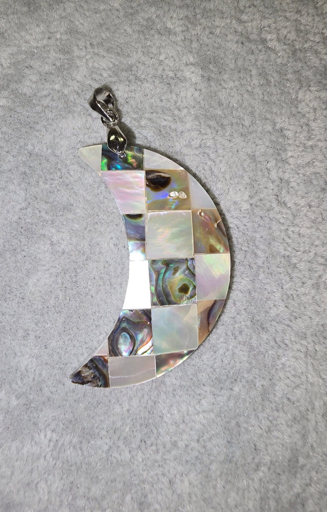 Abalone Moon Pendant - Checkered