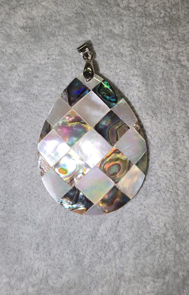 Abalone Tear Drop Pendant - Checkered